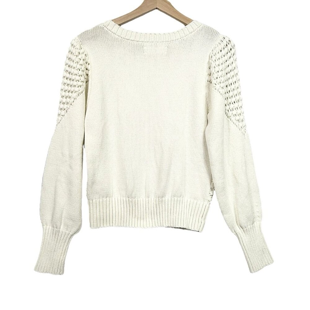 LOFT Women's Mixed Knit Sweater Off White Size Medium Semi Open Knit - Picture 2 of 6